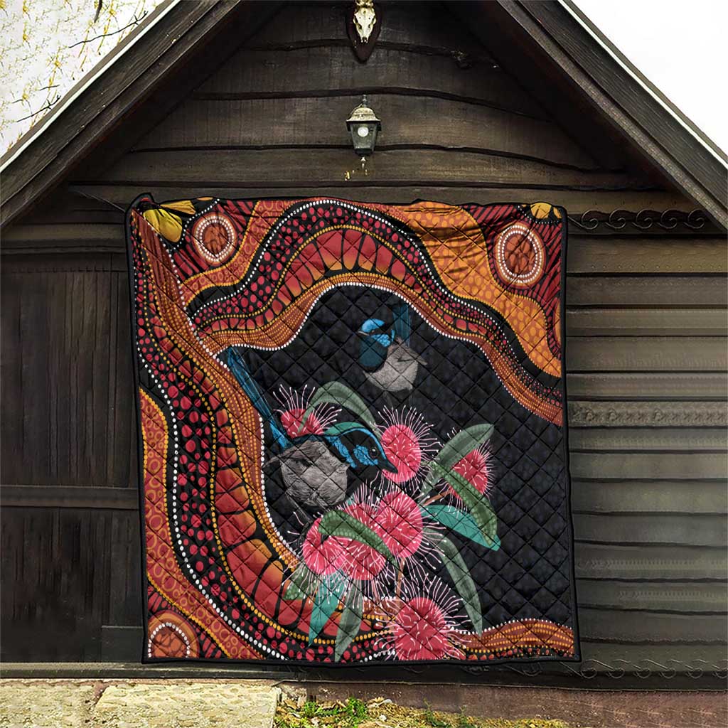 Hakea Flower And Fairy Wren Australia Quilt Aboriginal Art