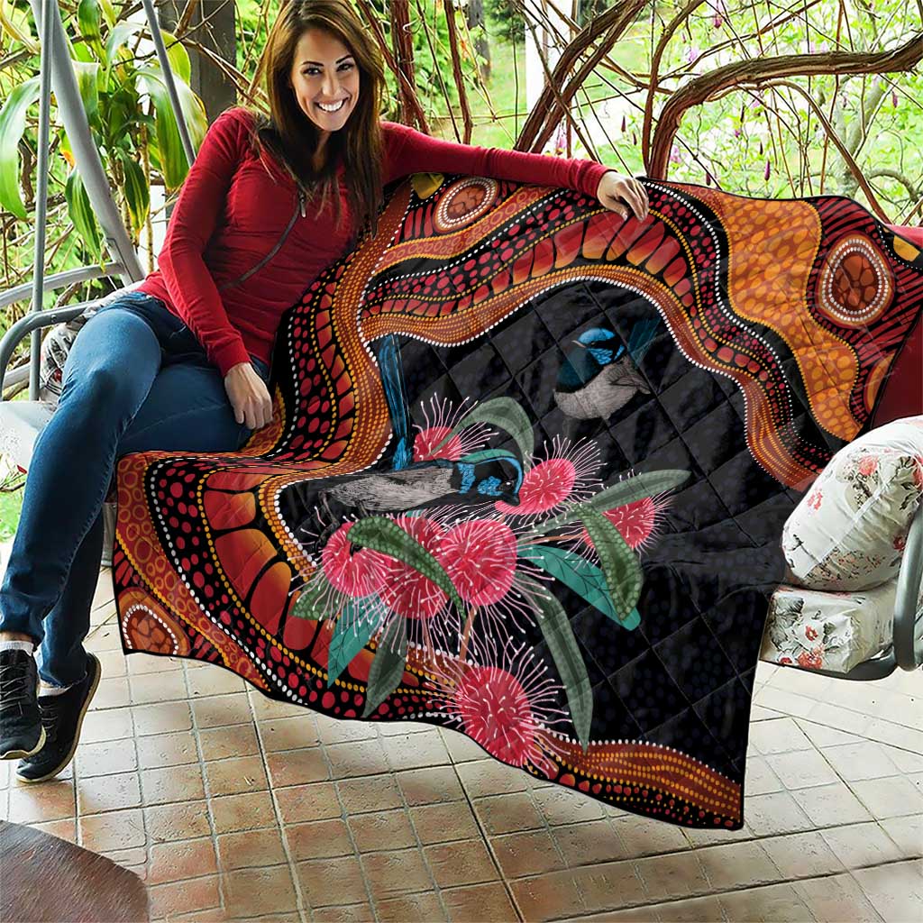 Hakea Flower And Fairy Wren Australia Quilt Aboriginal Art