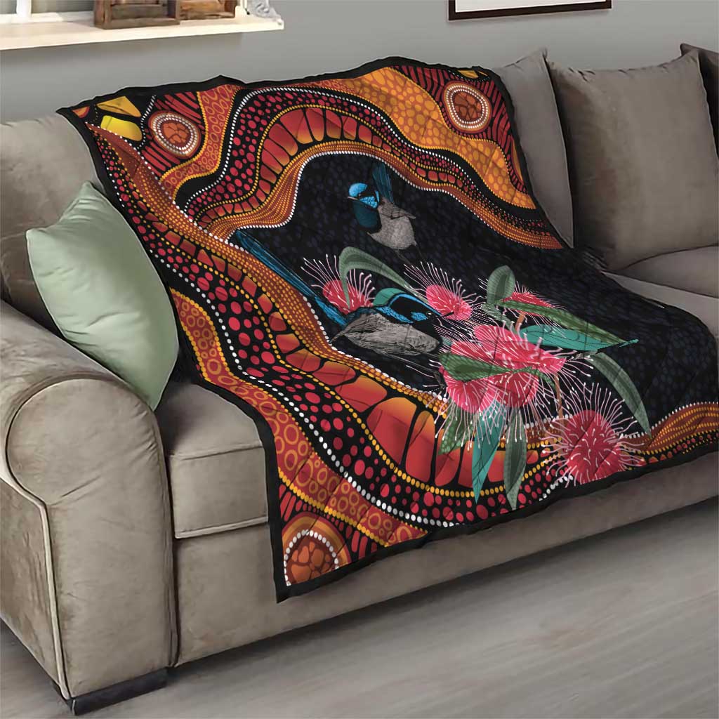 Hakea Flower And Fairy Wren Australia Quilt Aboriginal Art