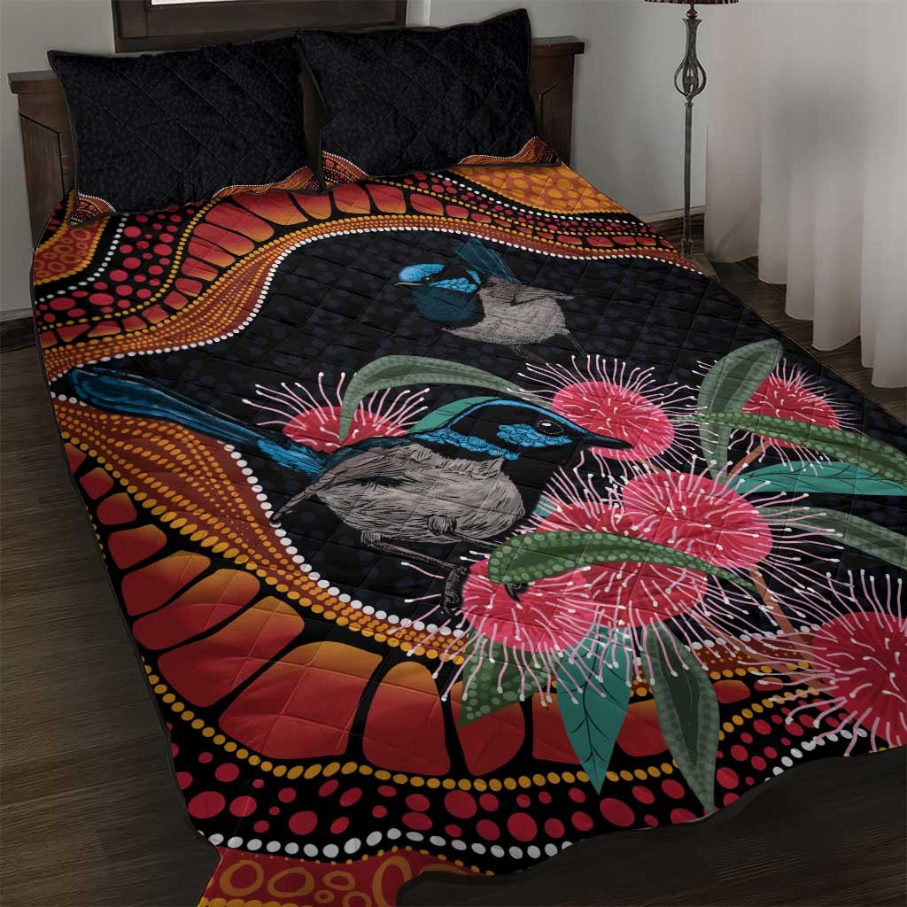Hakea Flower And Fairy Wren Australia Quilt Bed Set Aboriginal Art