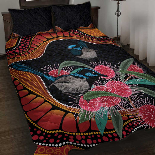 Hakea Flower And Fairy Wren Australia Quilt Bed Set Aboriginal Art