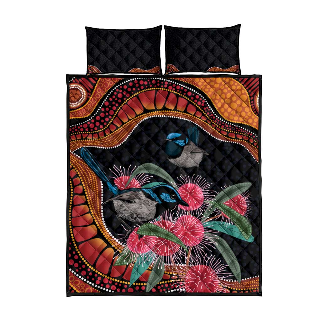 Hakea Flower And Fairy Wren Australia Quilt Bed Set Aboriginal Art