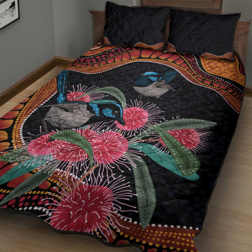 Hakea Flower And Fairy Wren Australia Quilt Bed Set Aboriginal Art