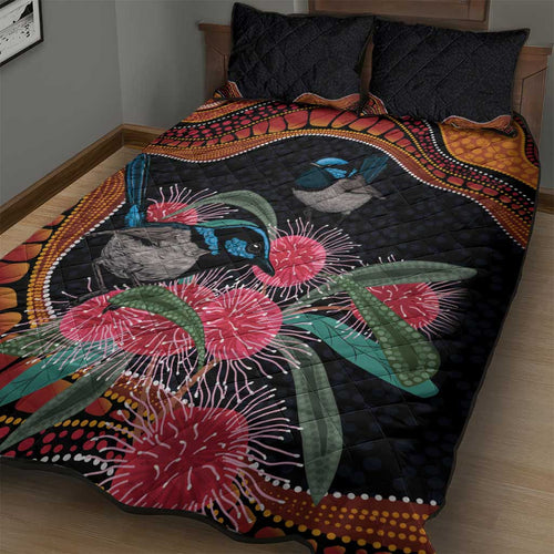 Hakea Flower And Fairy Wren Australia Quilt Bed Set Aboriginal Art
