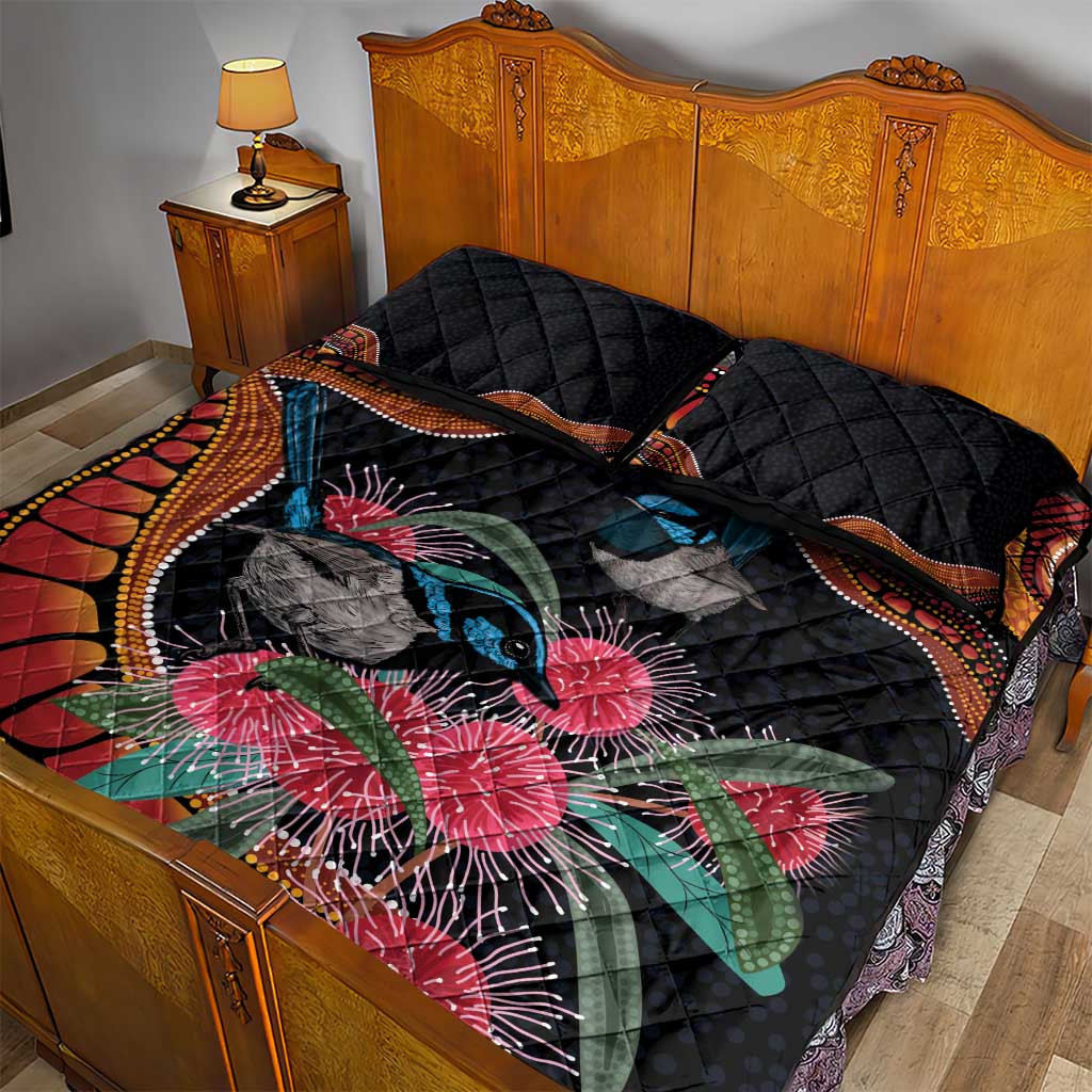 Hakea Flower And Fairy Wren Australia Quilt Bed Set Aboriginal Art