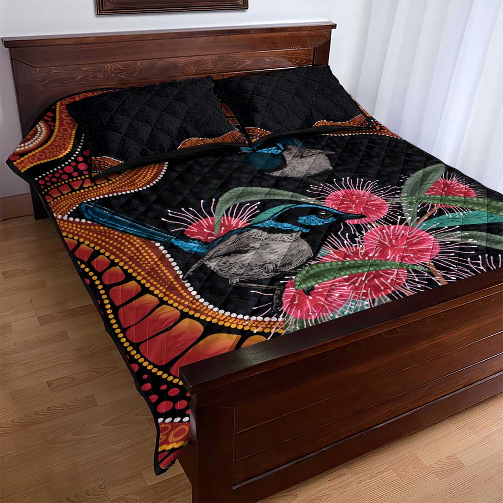Hakea Flower And Fairy Wren Australia Quilt Bed Set Aboriginal Art