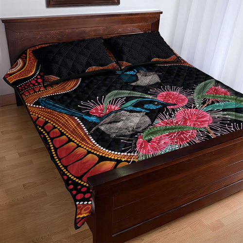 Hakea Flower And Fairy Wren Australia Quilt Bed Set Aboriginal Art