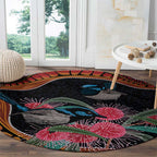 Hakea Flower And Fairy Wren Australia Round Carpet Aboriginal Art