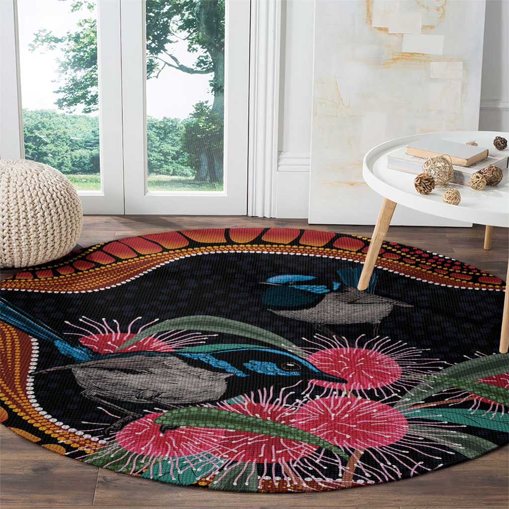 Hakea Flower And Fairy Wren Australia Round Carpet Aboriginal Art