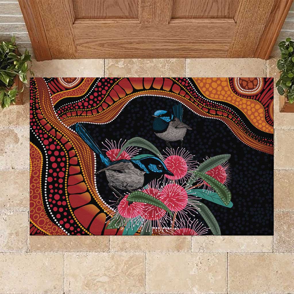 Hakea Flower And Fairy Wren Australia Rubber Doormat Aboriginal Art