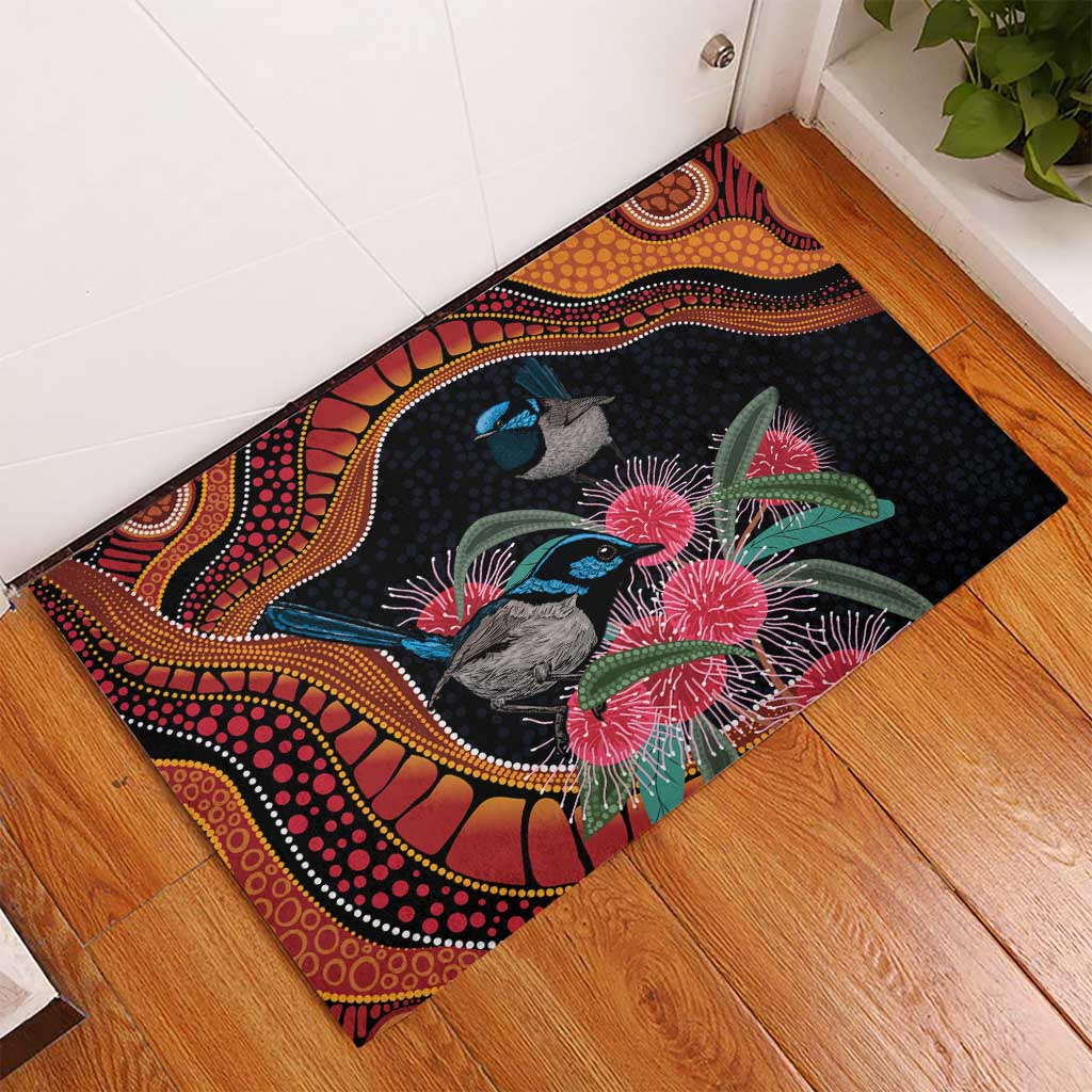 Hakea Flower And Fairy Wren Australia Rubber Doormat Aboriginal Art