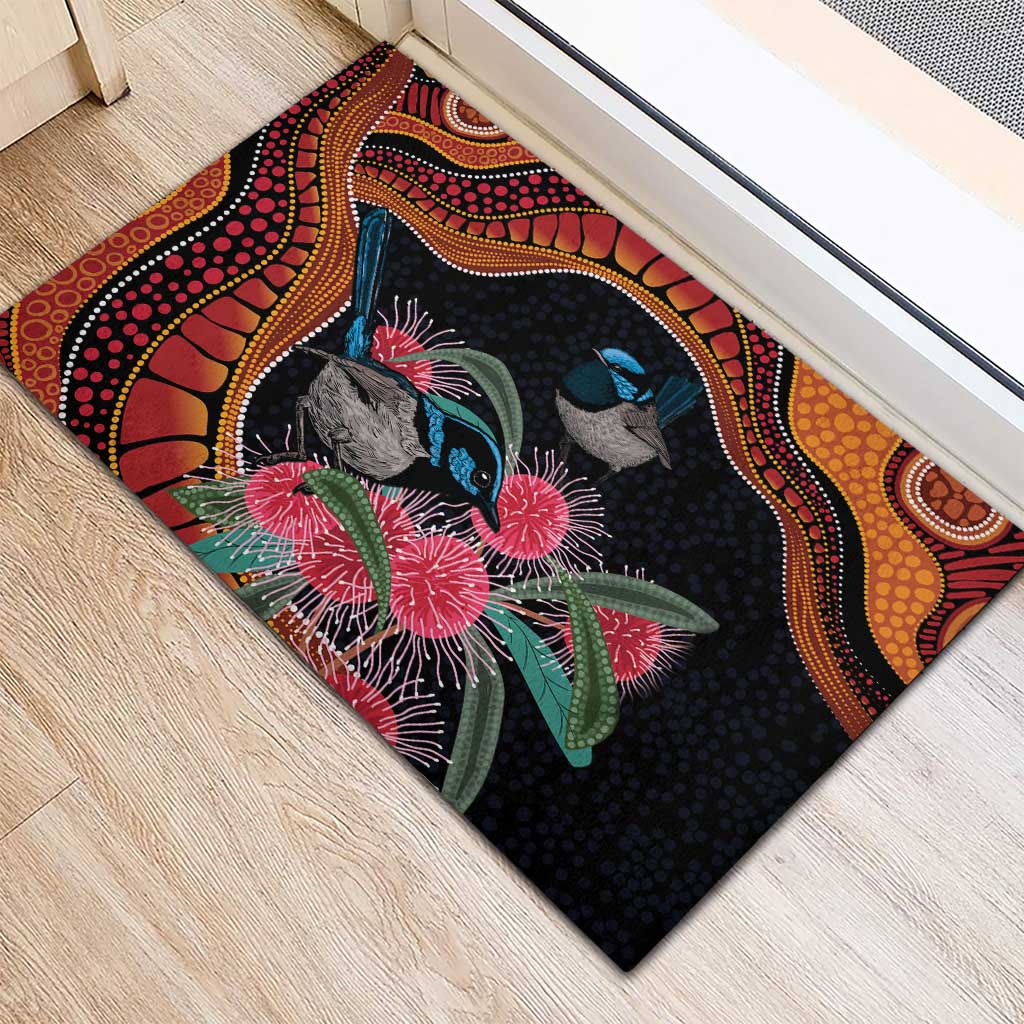 Hakea Flower And Fairy Wren Australia Rubber Doormat Aboriginal Art
