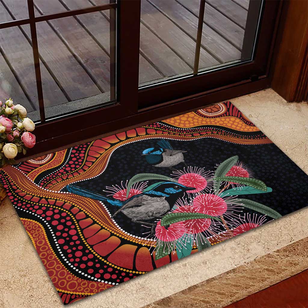Hakea Flower And Fairy Wren Australia Rubber Doormat Aboriginal Art