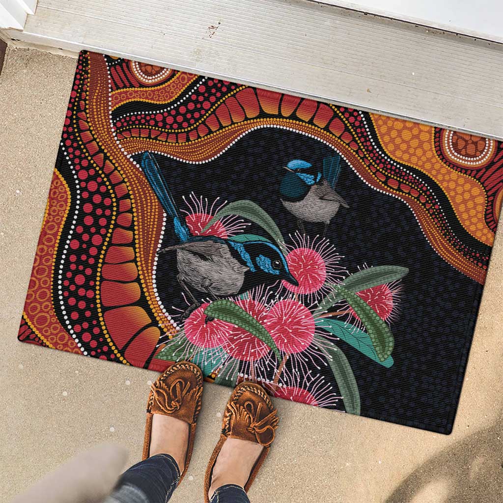 Hakea Flower And Fairy Wren Australia Rubber Doormat Aboriginal Art