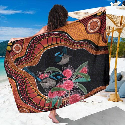Hakea Flower And Fairy Wren Australia Sarong Aboriginal Art