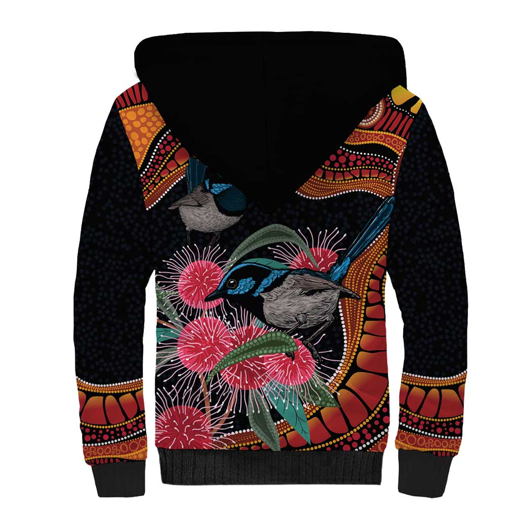 Hakea Flower And Fairy Wren Australia Sherpa Hoodie Aboriginal Art