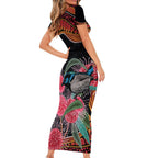 Hakea Flower And Fairy Wren Australia Short Sleeve Bodycon Dress Aboriginal Art