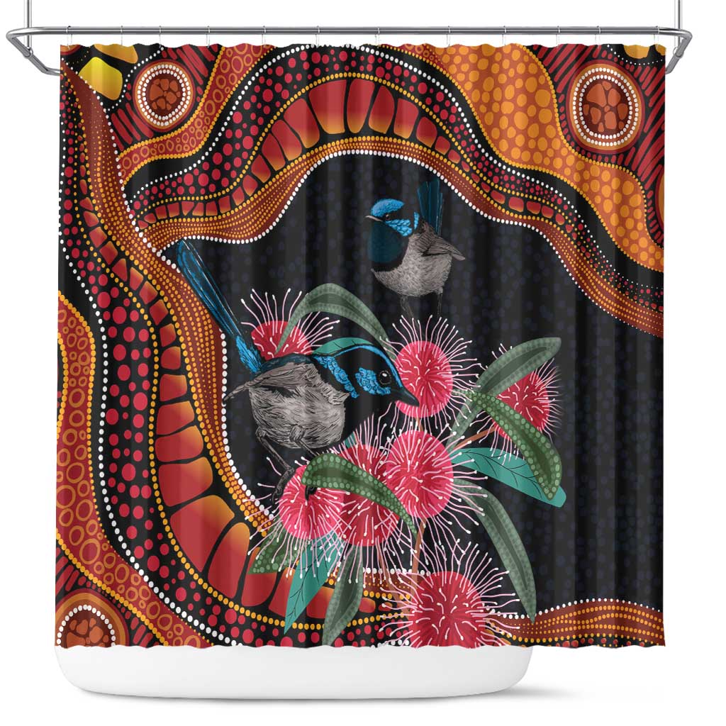 Hakea Flower And Fairy Wren Australia Shower Curtain Aboriginal Art