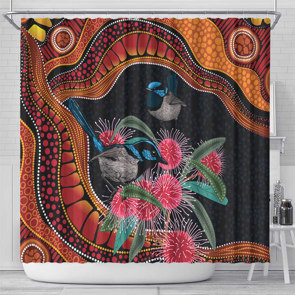 Hakea Flower And Fairy Wren Australia Shower Curtain Aboriginal Art