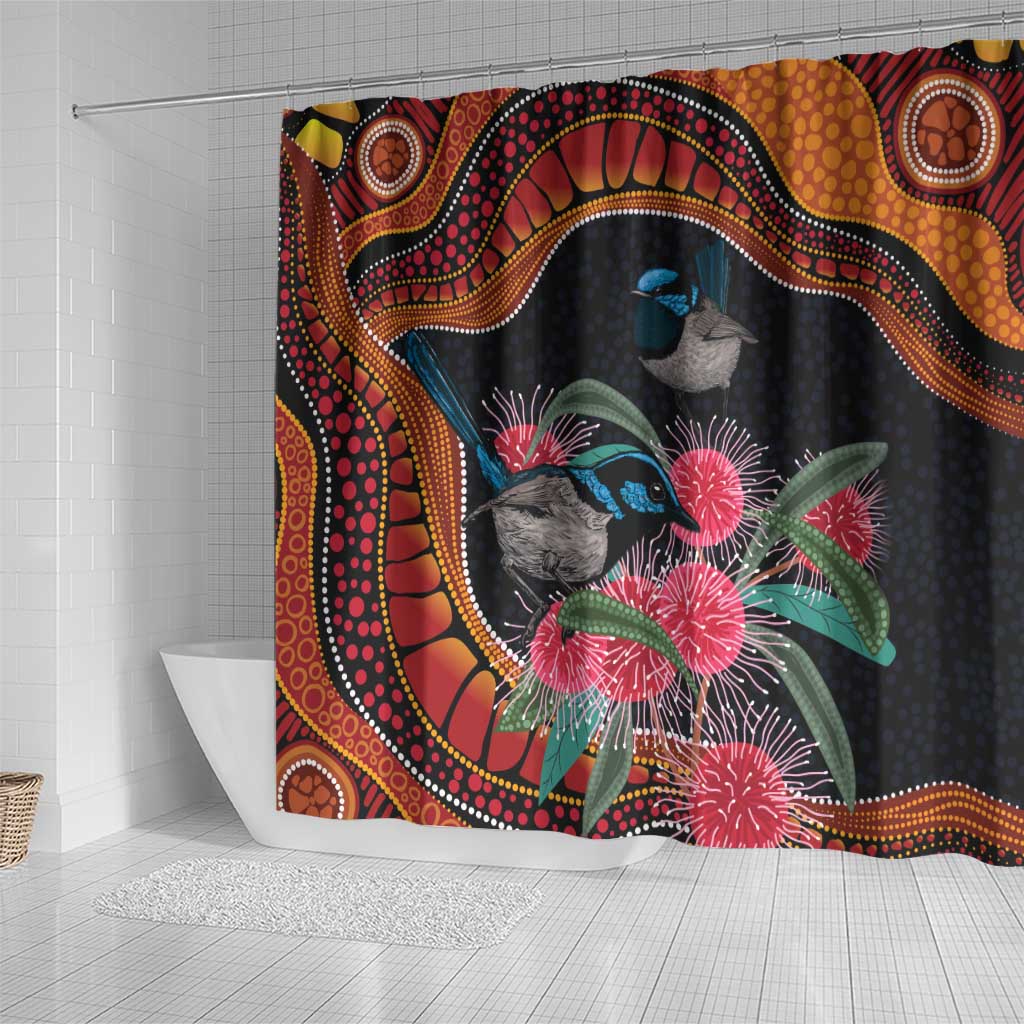 Hakea Flower And Fairy Wren Australia Shower Curtain Aboriginal Art