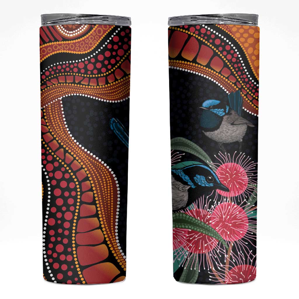 Hakea Flower And Fairy Wren Australia Skinny Tumbler Aboriginal Art