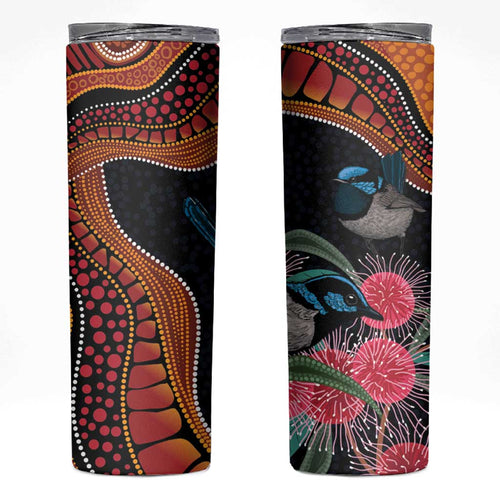 Hakea Flower And Fairy Wren Australia Skinny Tumbler Aboriginal Art