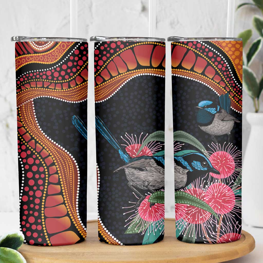 Hakea Flower And Fairy Wren Australia Skinny Tumbler Aboriginal Art