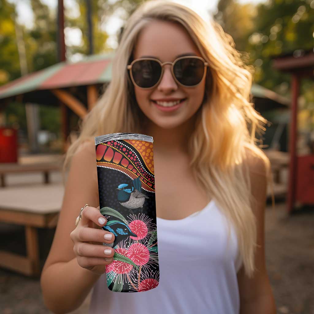 Hakea Flower And Fairy Wren Australia Skinny Tumbler Aboriginal Art