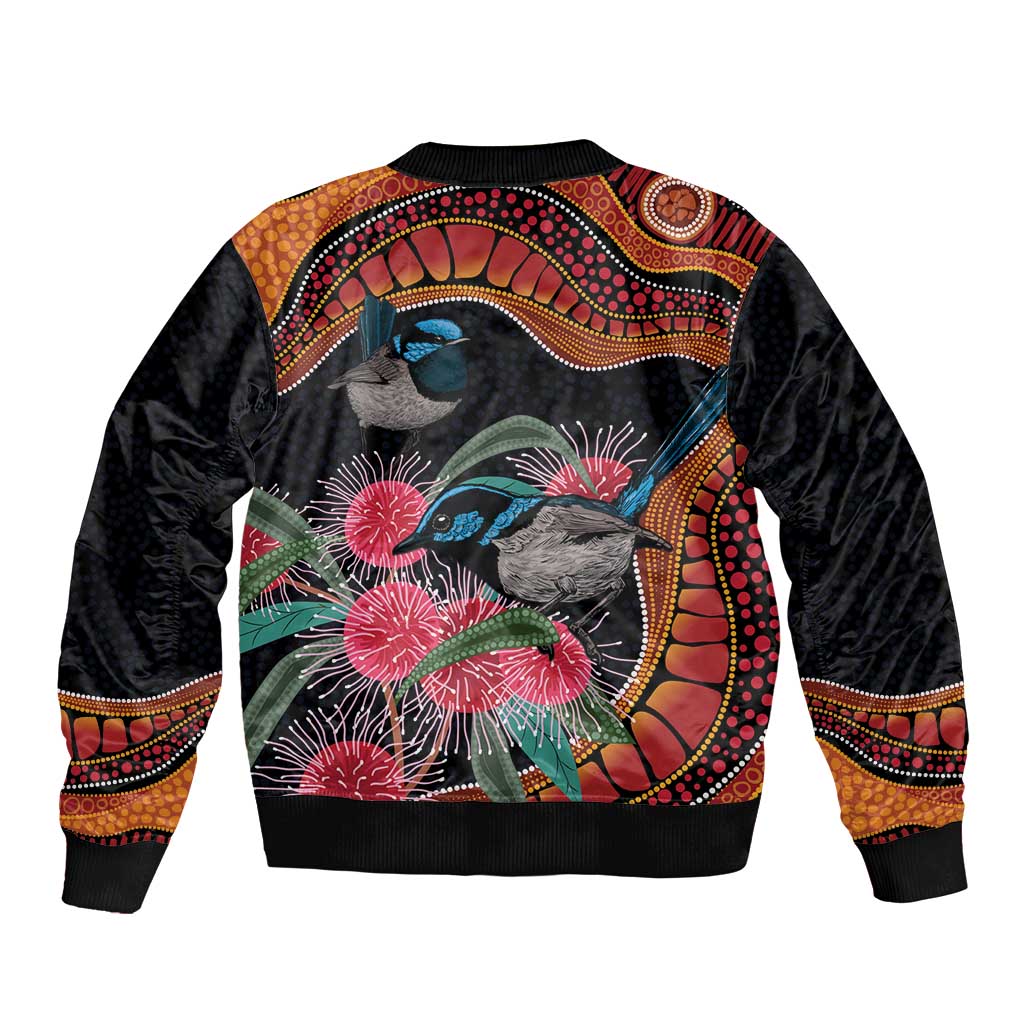 Hakea Flower And Fairy Wren Australia Sleeve Zip Bomber Jacket Aboriginal Art