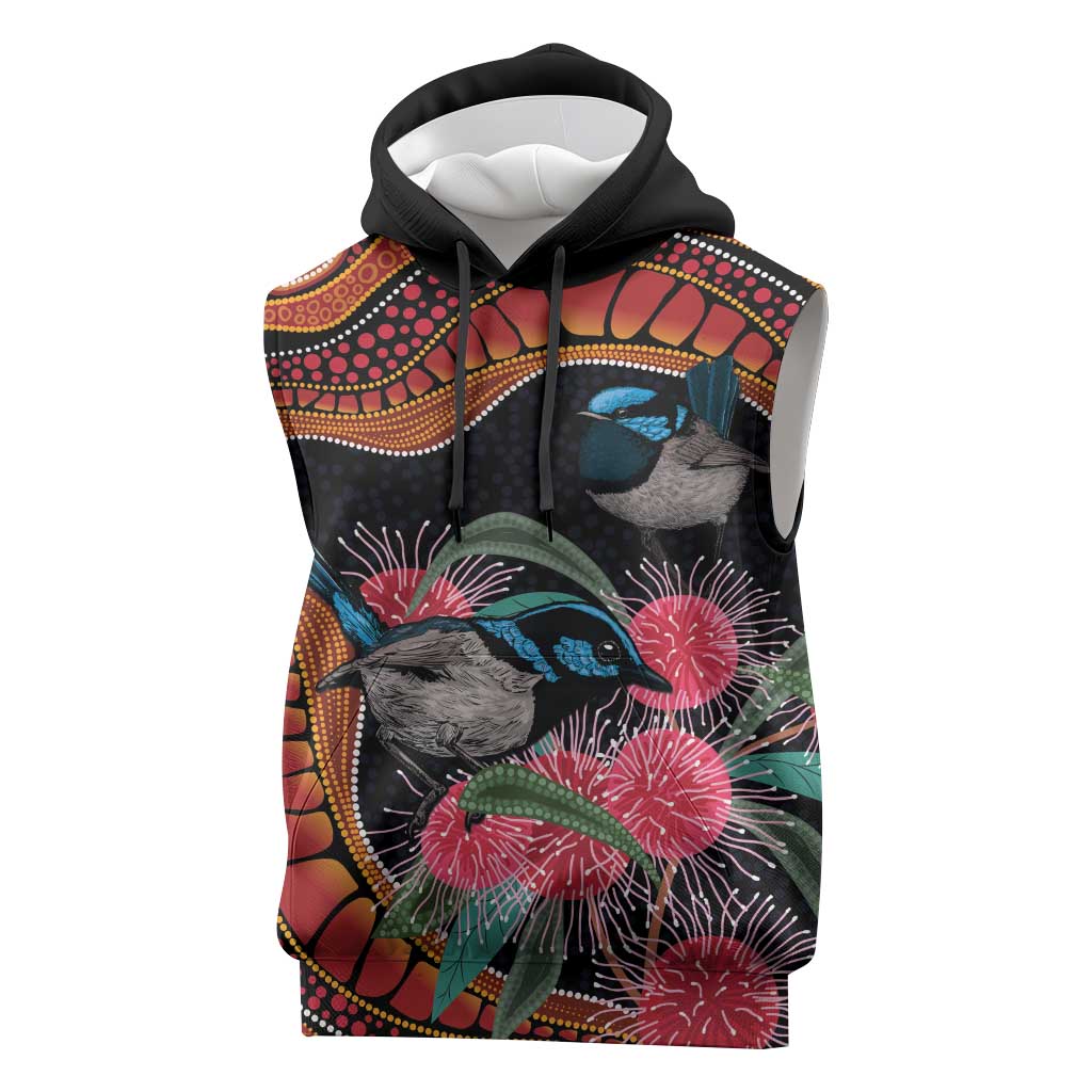 Hakea Flower And Fairy Wren Australia Sleeveless Hoodie Aboriginal Art - Aussie Hoodie