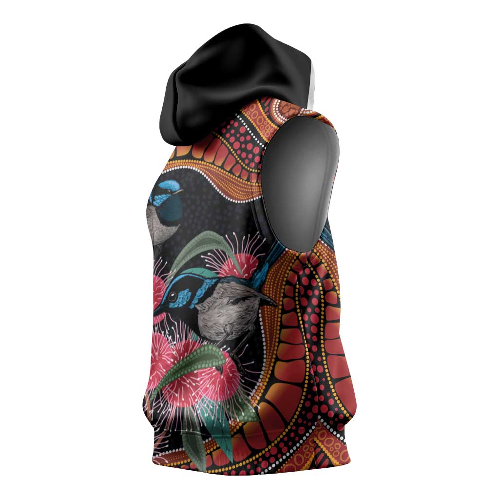 Hakea Flower And Fairy Wren Australia Sleeveless Hoodie Aboriginal Art - Aussie Hoodie