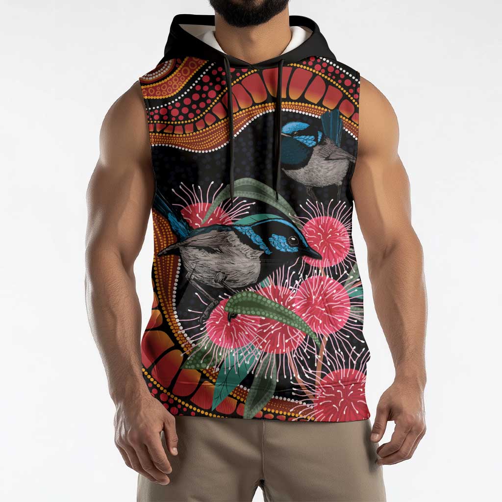 Hakea Flower And Fairy Wren Australia Sleeveless Hoodie Aboriginal Art - Aussie Hoodie