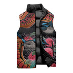 Hakea Flower And Fairy Wren Australia Sleeveless Puffer Jacket Aboriginal Art - Aussie Hoodie