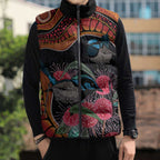 Hakea Flower And Fairy Wren Australia Sleeveless Puffer Jacket Aboriginal Art - Aussie Hoodie