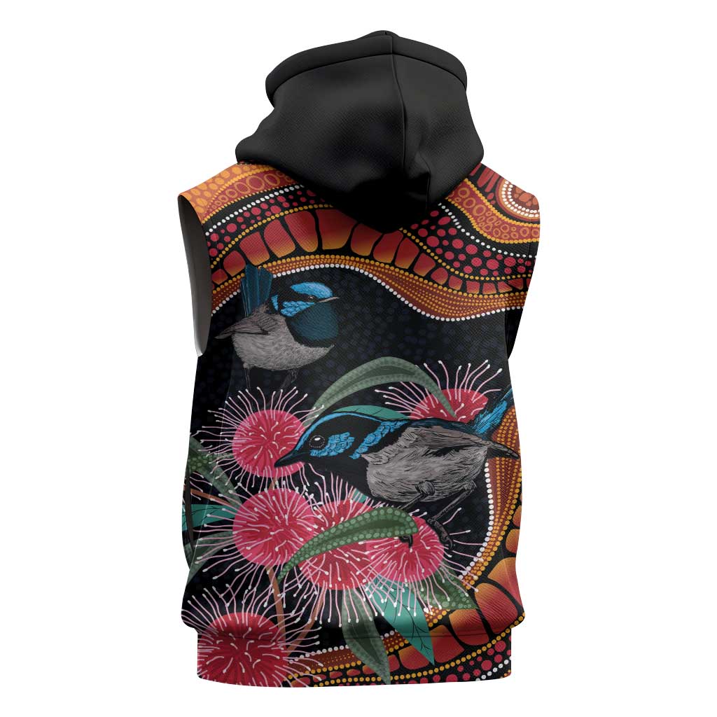 Hakea Flower And Fairy Wren Australia Sleeveless Zip Hoodie Aboriginal Art LT14