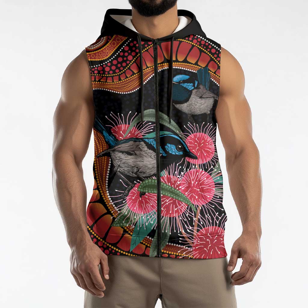 Hakea Flower And Fairy Wren Australia Sleeveless Zip Hoodie Aboriginal Art LT14