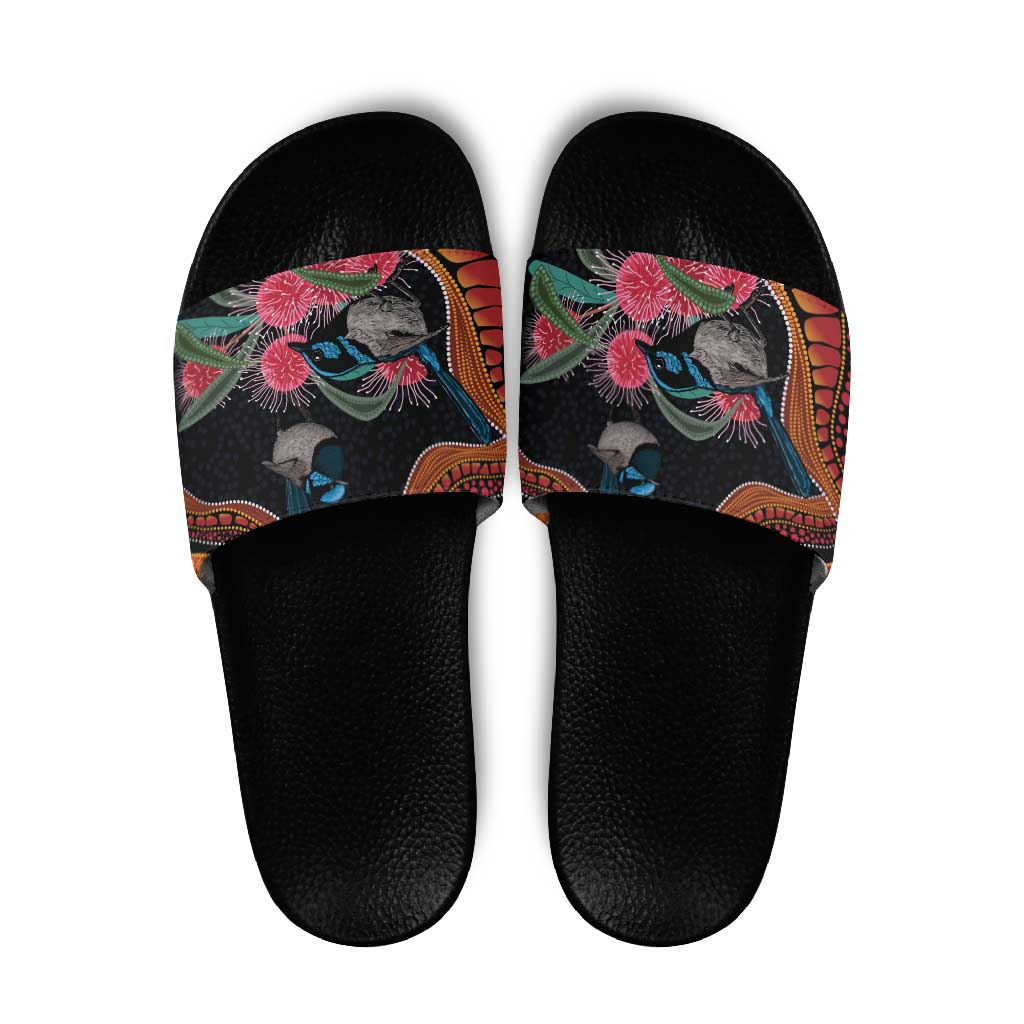 Hakea Flower And Fairy Wren Australia Slide Sandals Aboriginal Art - Aussie Hoodie