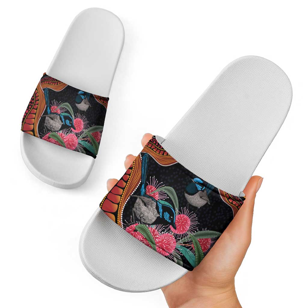 Hakea Flower And Fairy Wren Australia Slide Sandals Aboriginal Art - Aussie Hoodie