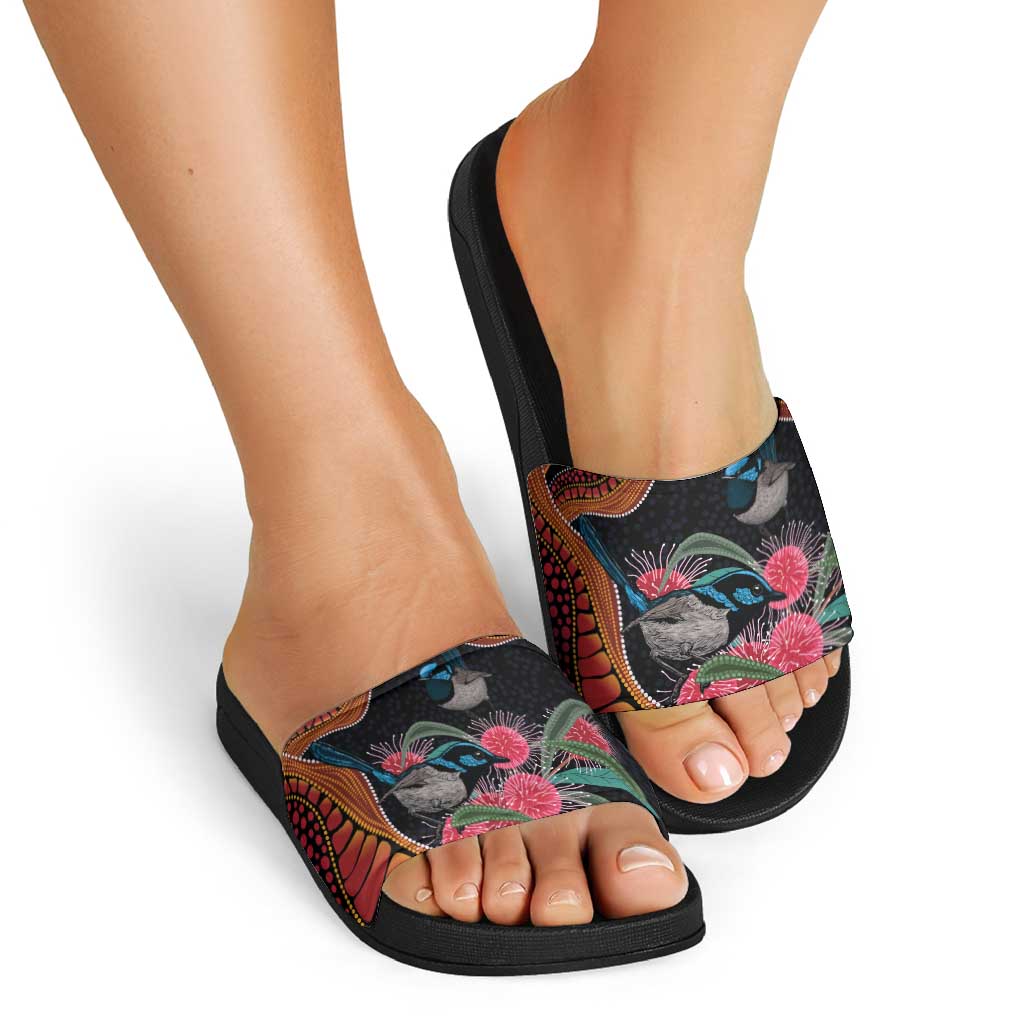 Hakea Flower And Fairy Wren Australia Slide Sandals Aboriginal Art - Aussie Hoodie