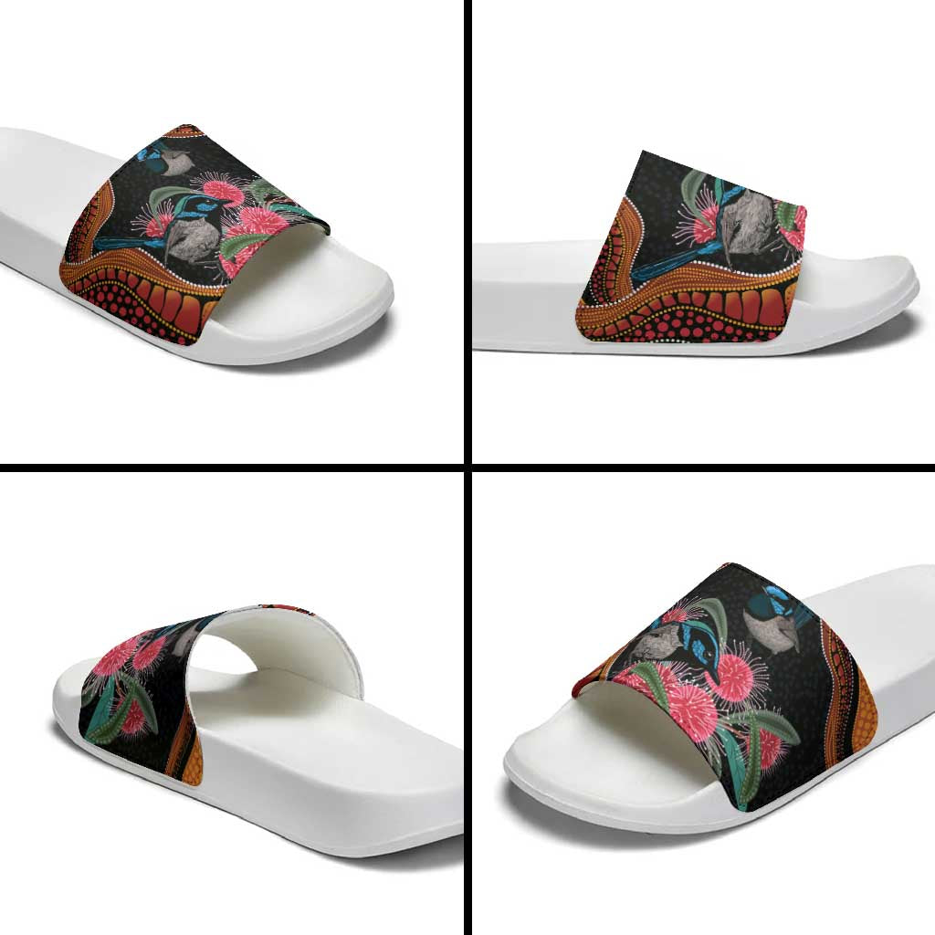 Hakea Flower And Fairy Wren Australia Slide Sandals Aboriginal Art - Aussie Hoodie