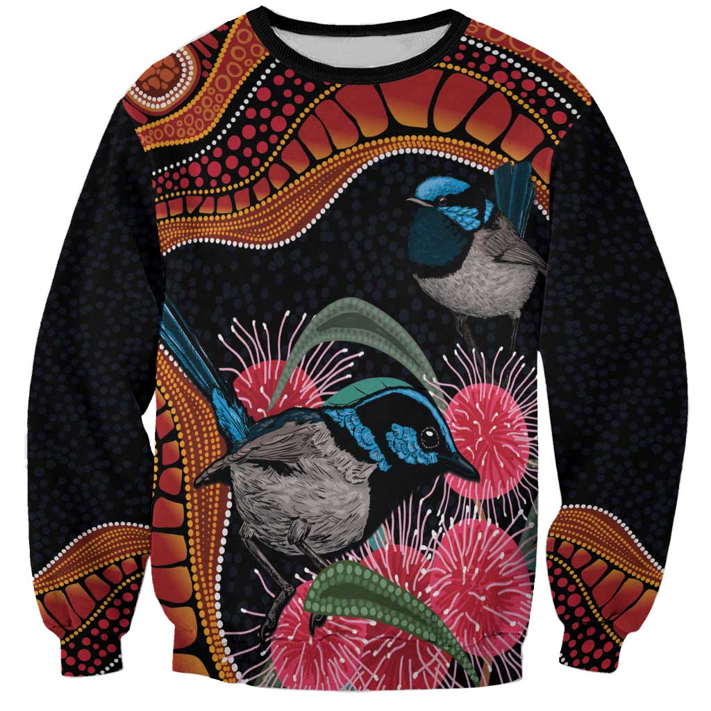 Hakea Flower And Fairy Wren Australia Sweatshirt Aboriginal Art