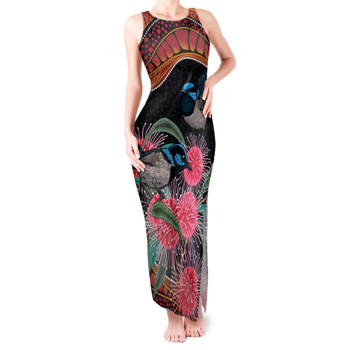 Hakea Flower And Fairy Wren Australia Tank Maxi Dress Aboriginal Art