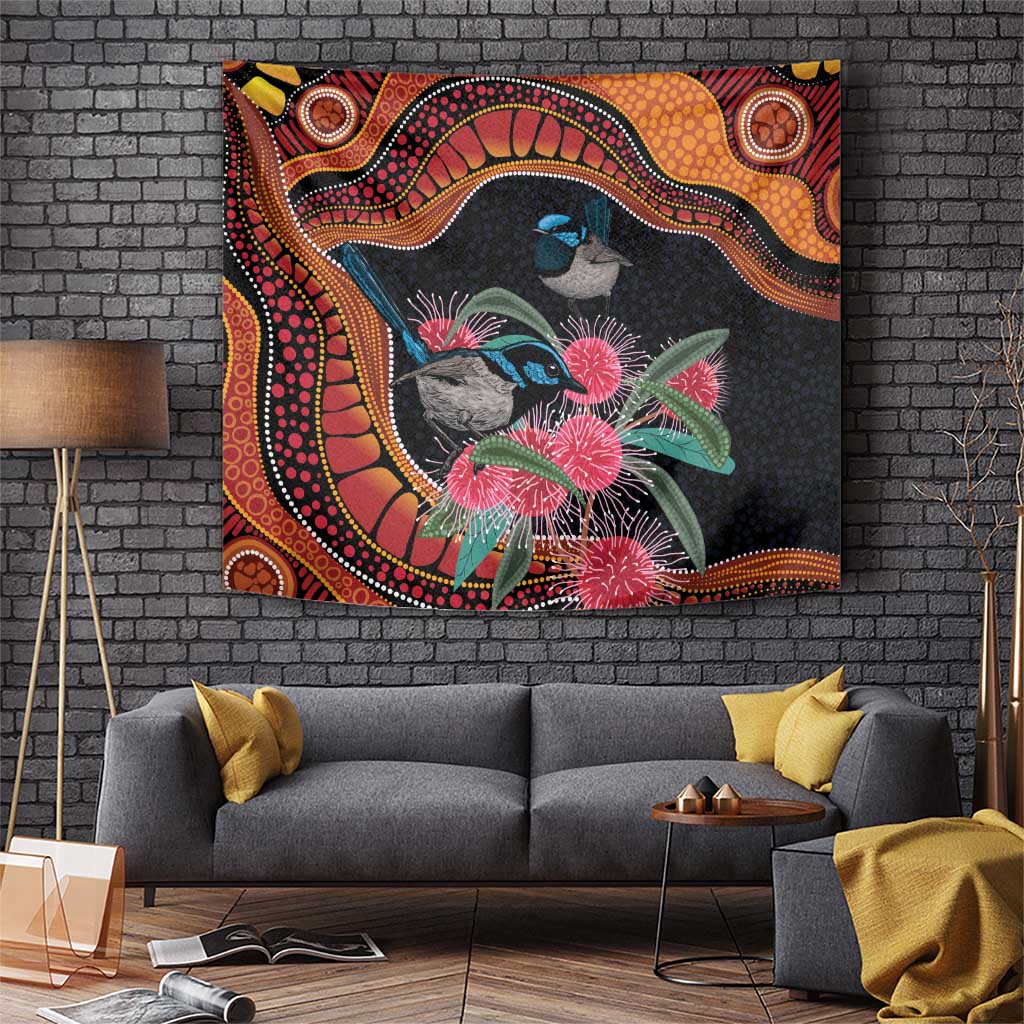 Hakea Flower And Fairy Wren Australia Tapestry Aboriginal Art