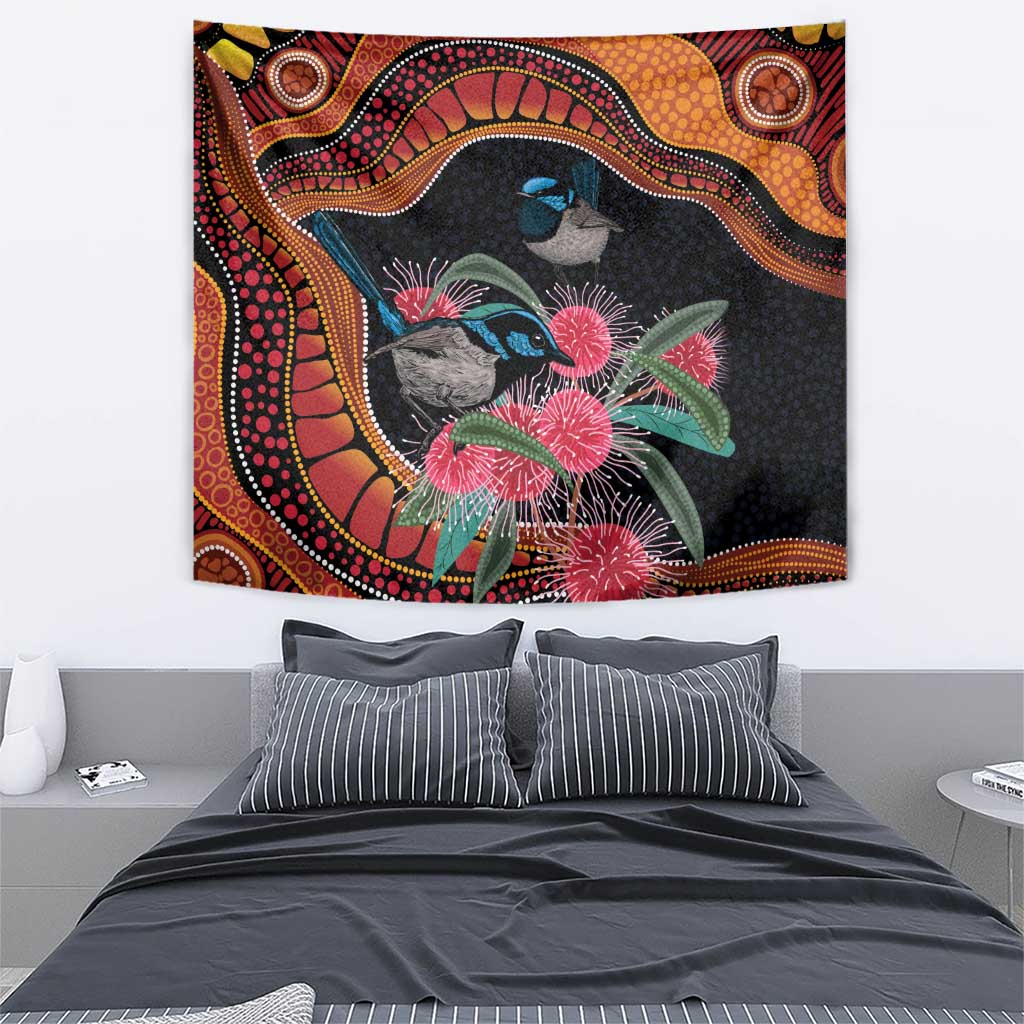 Hakea Flower And Fairy Wren Australia Tapestry Aboriginal Art