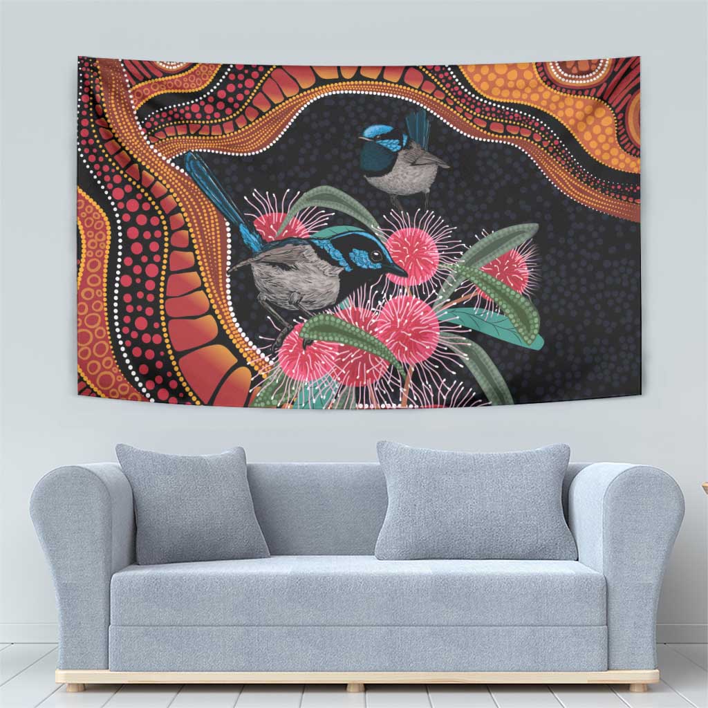 Hakea Flower And Fairy Wren Australia Tapestry Aboriginal Art