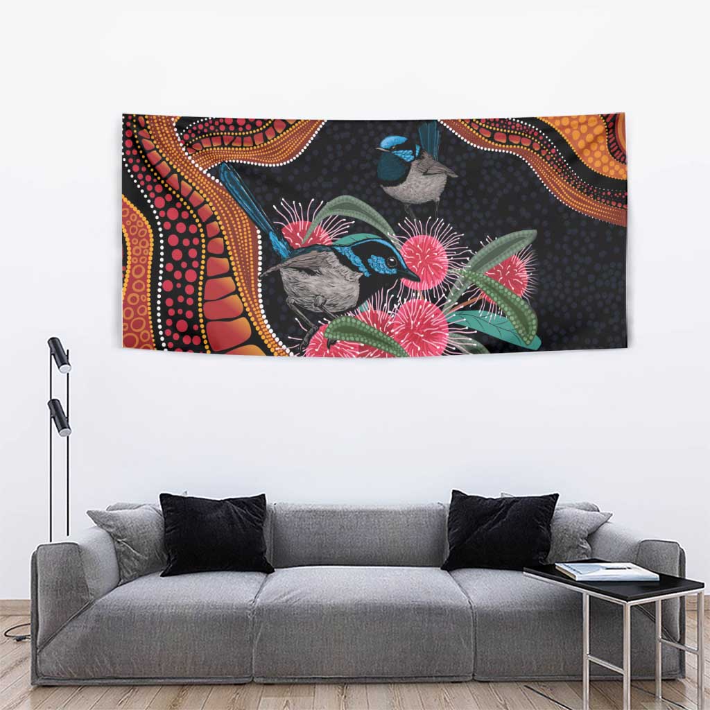 Hakea Flower And Fairy Wren Australia Tapestry Aboriginal Art