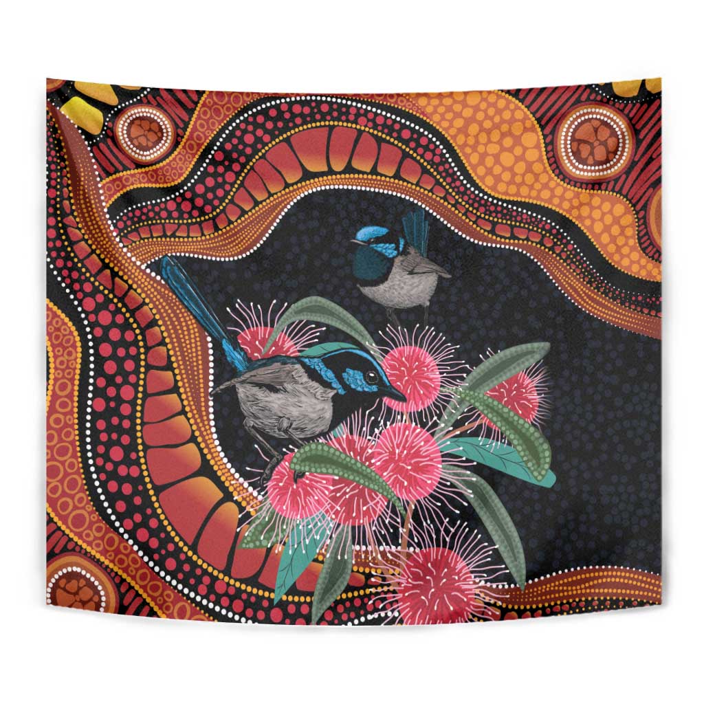 Hakea Flower And Fairy Wren Australia Tapestry Aboriginal Art