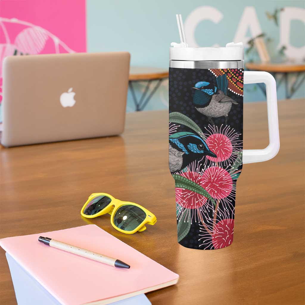 Hakea Flower And Fairy Wren Australia Tumbler With Handle Aboriginal Art