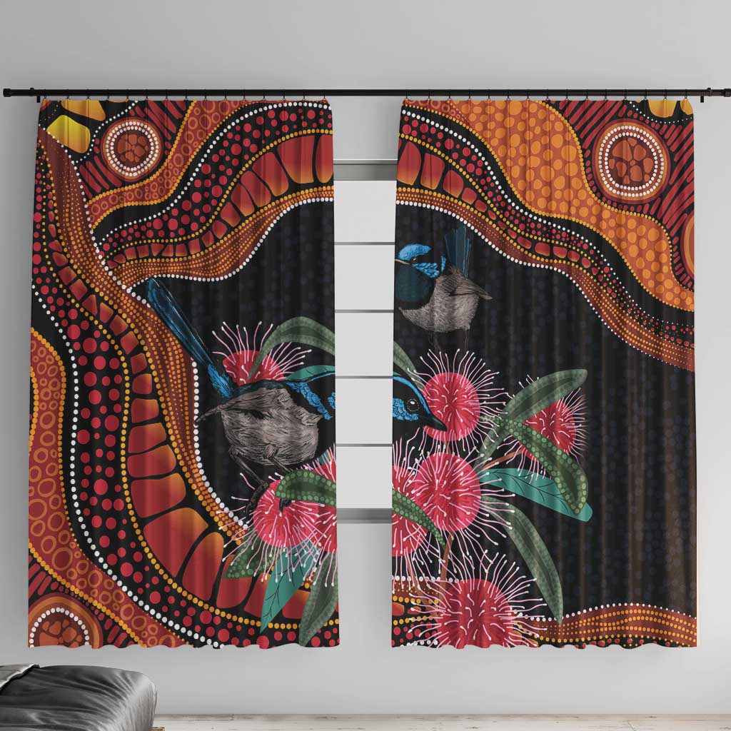 Hakea Flower And Fairy Wren Australia Window Curtain Aboriginal Art