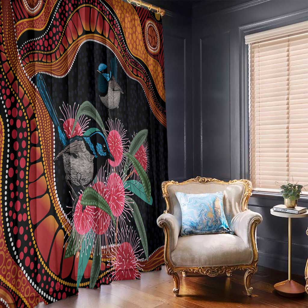 Hakea Flower And Fairy Wren Australia Window Curtain Aboriginal Art